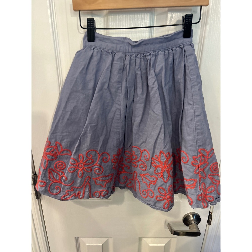 Tea Collection Skirt Blue Coral Floral Embroidered Elastic Waist Girls 6‎ Boho